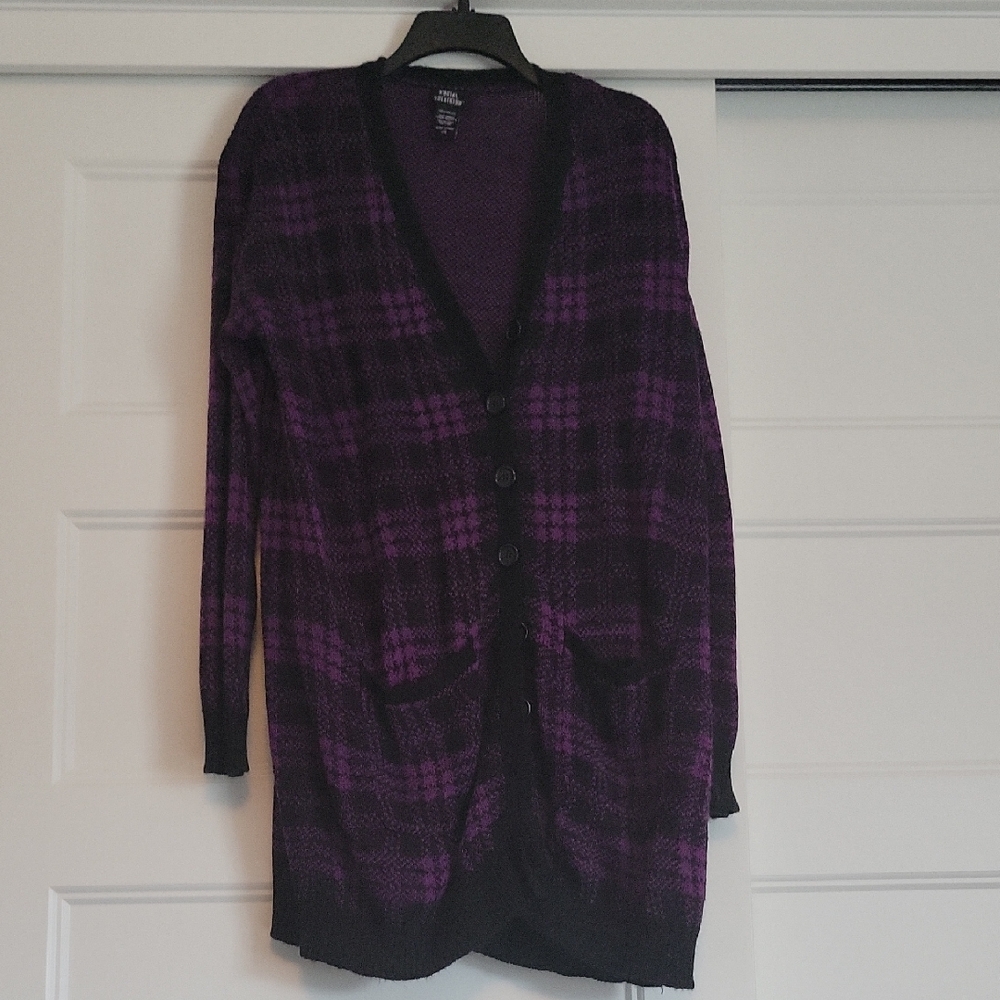 Hot Topic Purple Plaid Cardigan Sweater